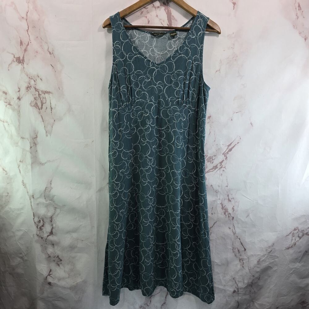Vintage Eddie Bauer Dress Womens Large 14 Blue 90s Circle Dot Midi Tank